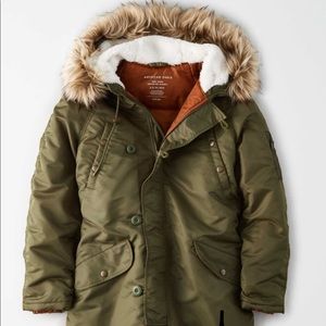 American Eagle Green Faux Fur Puffer Coat